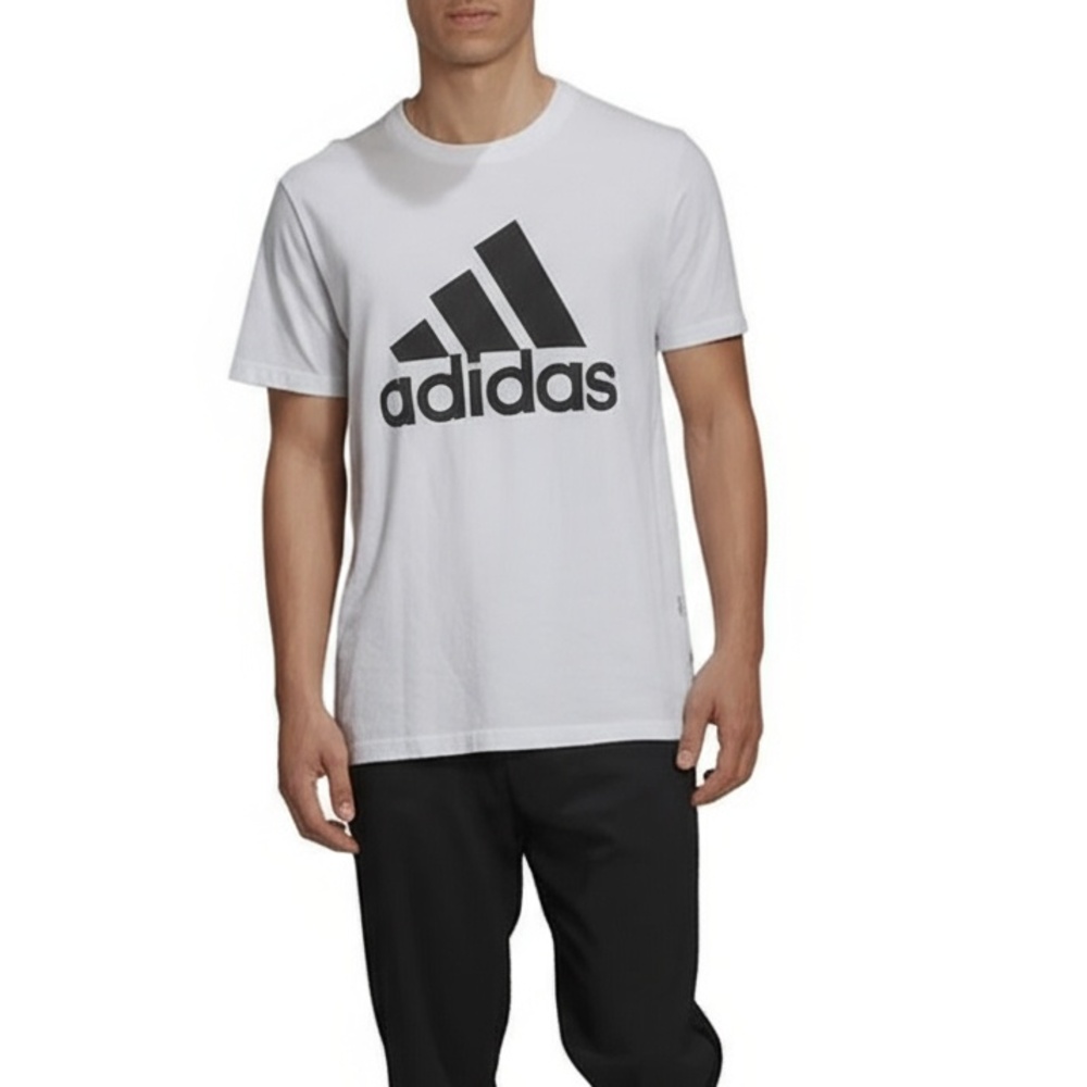 Adidas T-Shirt S White Graphic Crew Neck Spell Out Logo Sporty Casual Athleisure